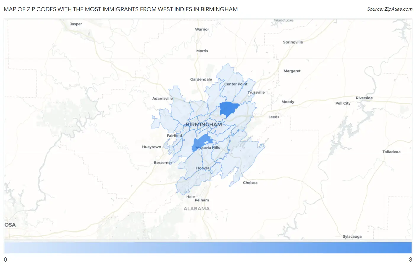 Zip Codes with the Most Immigrants from West Indies in Birmingham Map