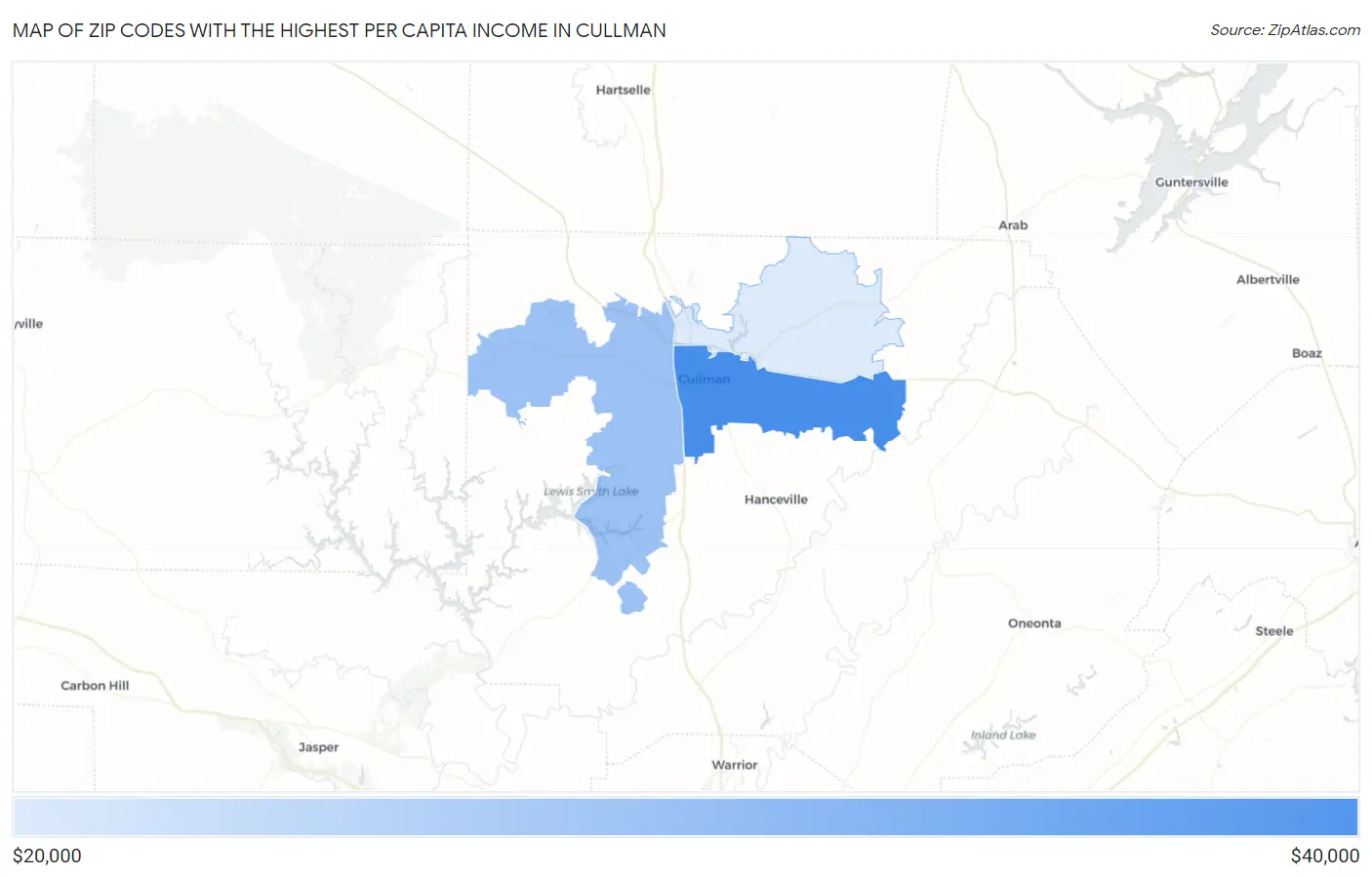 Zip Codes with the Highest Per Capita Income in Cullman Map