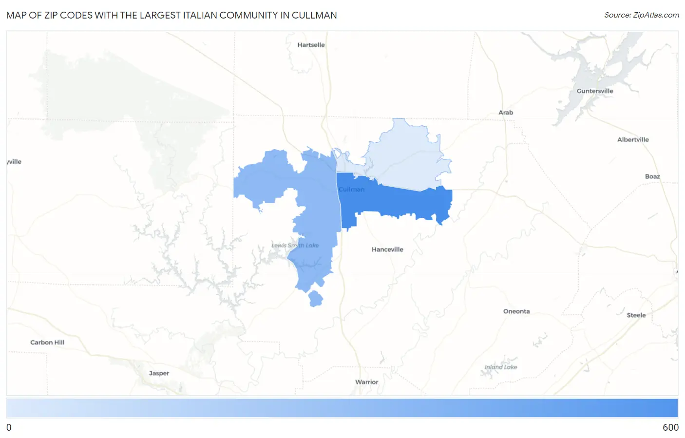 Zip Codes with the Largest Italian Community in Cullman Map