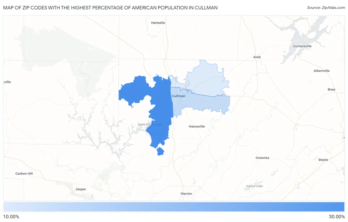 Zip Codes with the Highest Percentage of American Population in Cullman Map