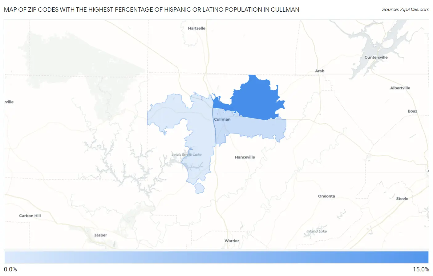 Zip Codes with the Highest Percentage of Hispanic or Latino Population in Cullman Map