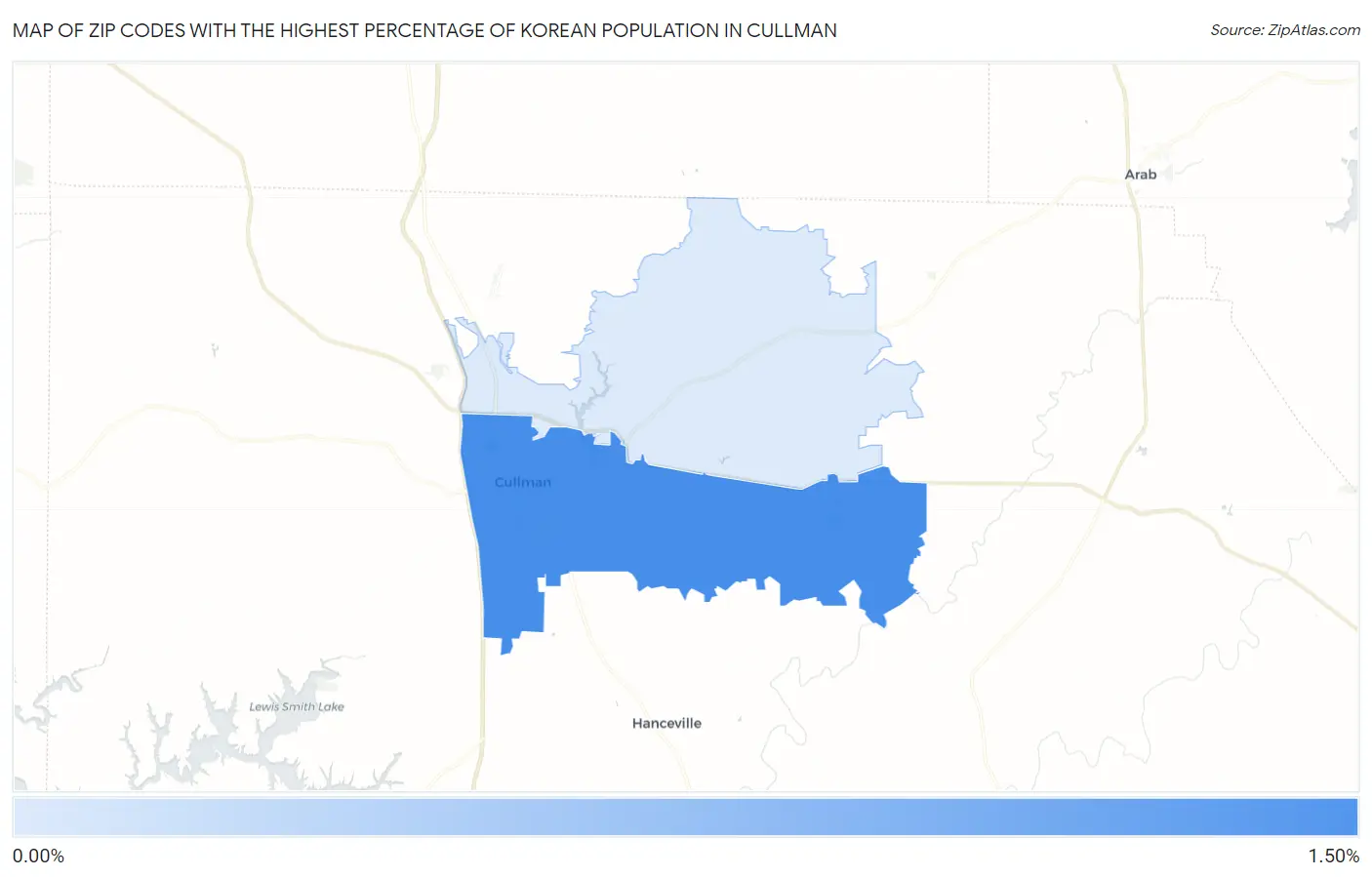 Zip Codes with the Highest Percentage of Korean Population in Cullman Map