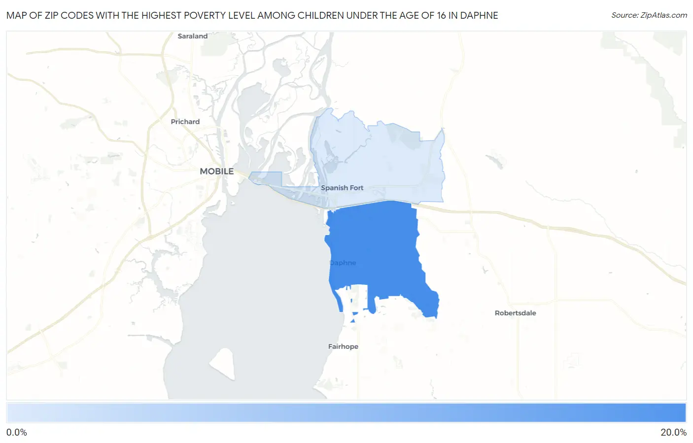 Zip Codes with the Highest Poverty Level Among Children Under the Age of 16 in Daphne Map