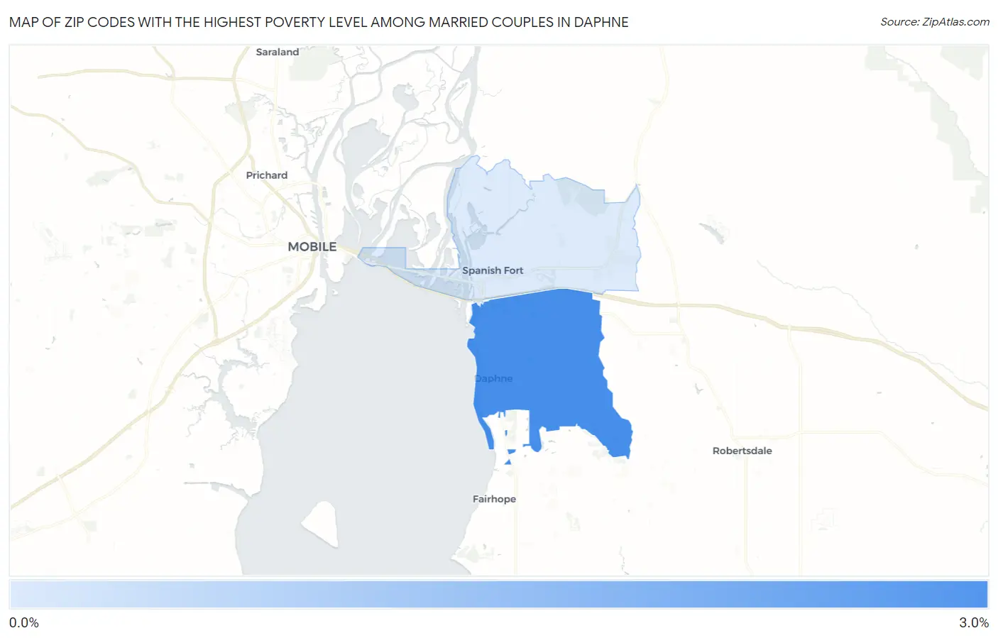Zip Codes with the Highest Poverty Level Among Married Couples in Daphne Map
