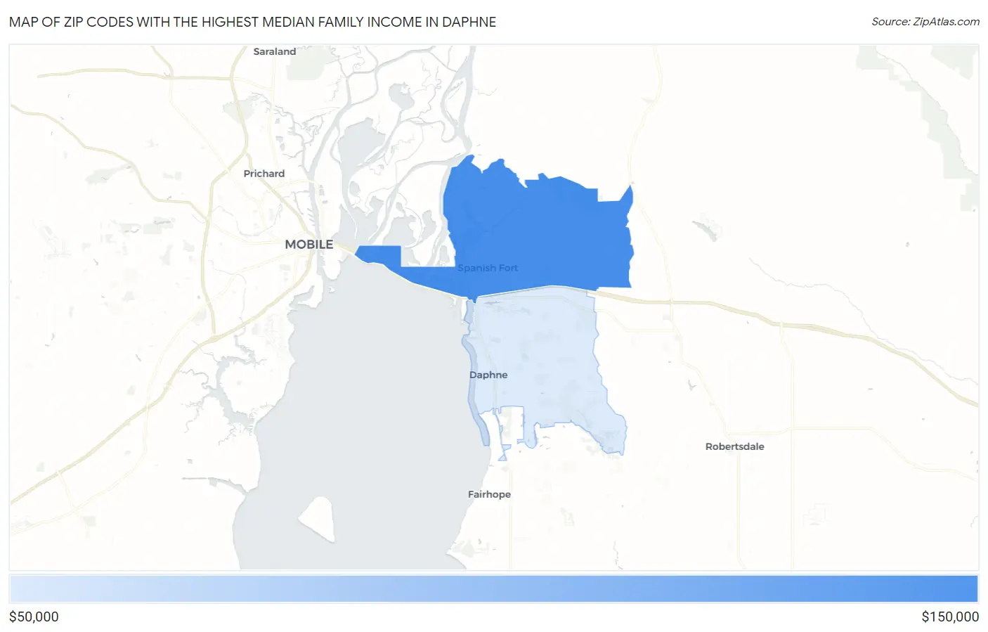 Zip Codes with the Highest Median Family Income in Daphne Map