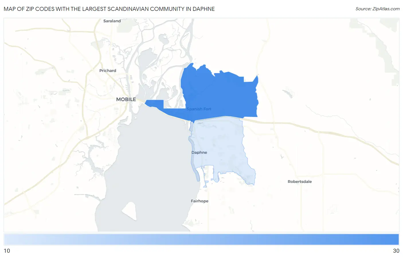 Zip Codes with the Largest Scandinavian Community in Daphne Map