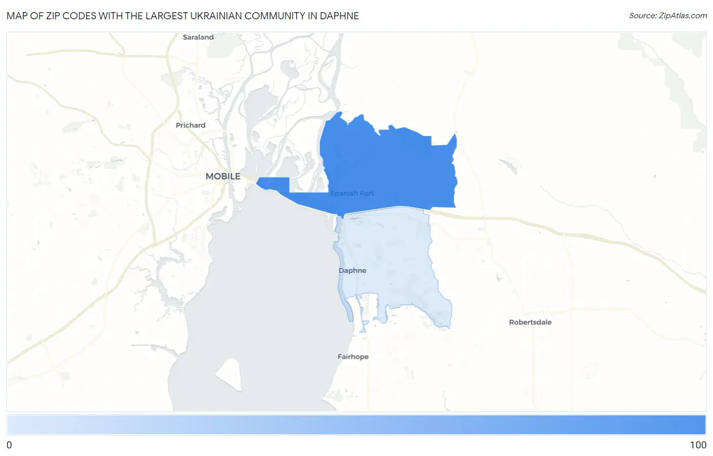 Zip Codes with the Largest Ukrainian Community in Daphne Map