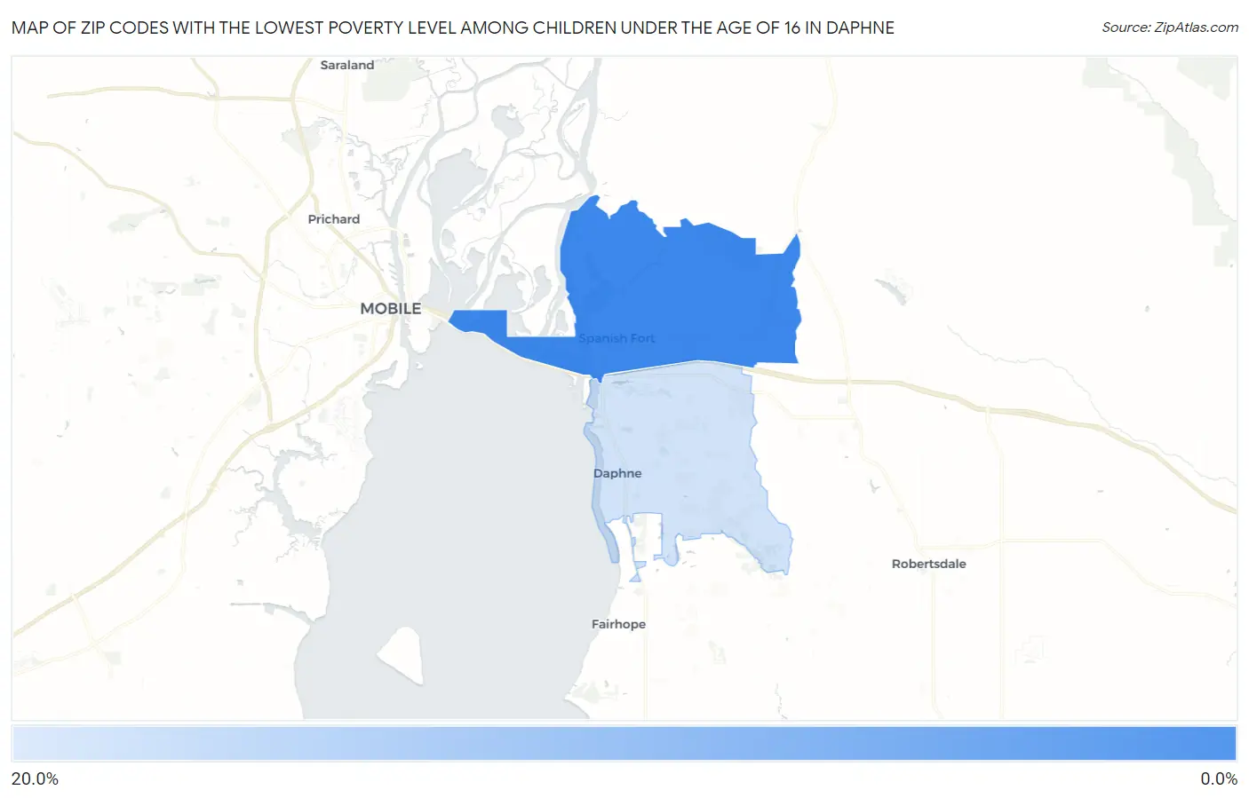 Zip Codes with the Lowest Poverty Level Among Children Under the Age of 16 in Daphne Map