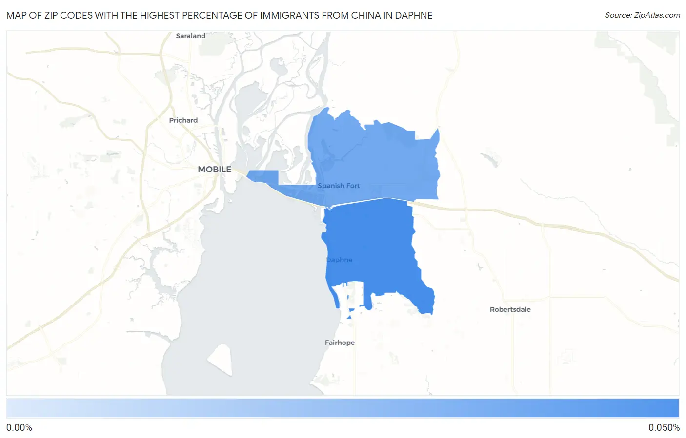 Zip Codes with the Highest Percentage of Immigrants from China in Daphne Map
