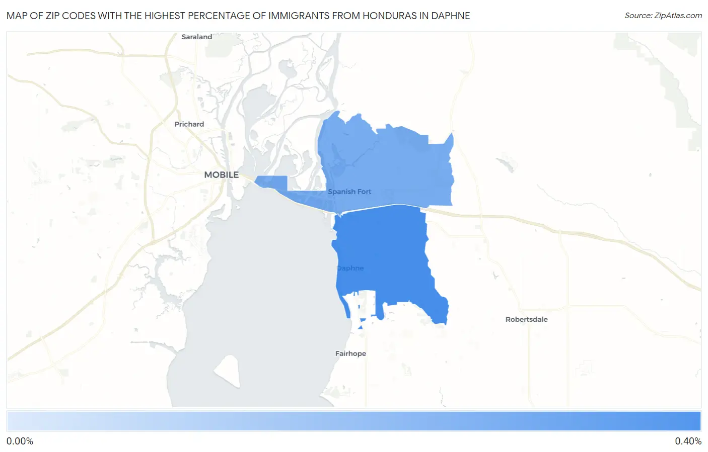 Zip Codes with the Highest Percentage of Immigrants from Honduras in Daphne Map