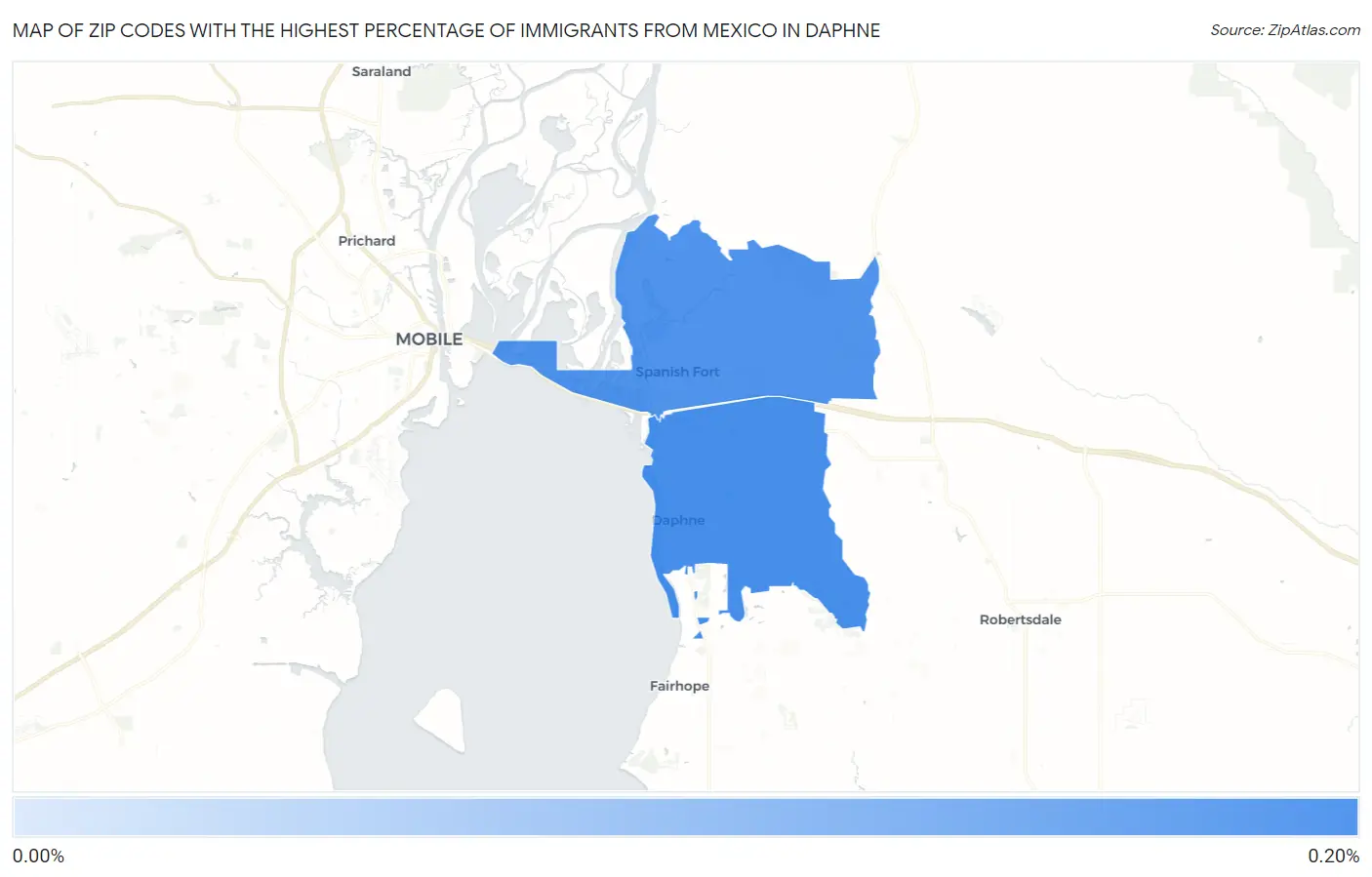 Zip Codes with the Highest Percentage of Immigrants from Mexico in Daphne Map