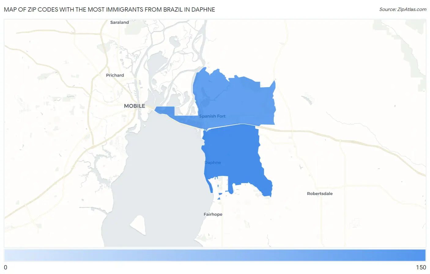 Zip Codes with the Most Immigrants from Brazil in Daphne Map