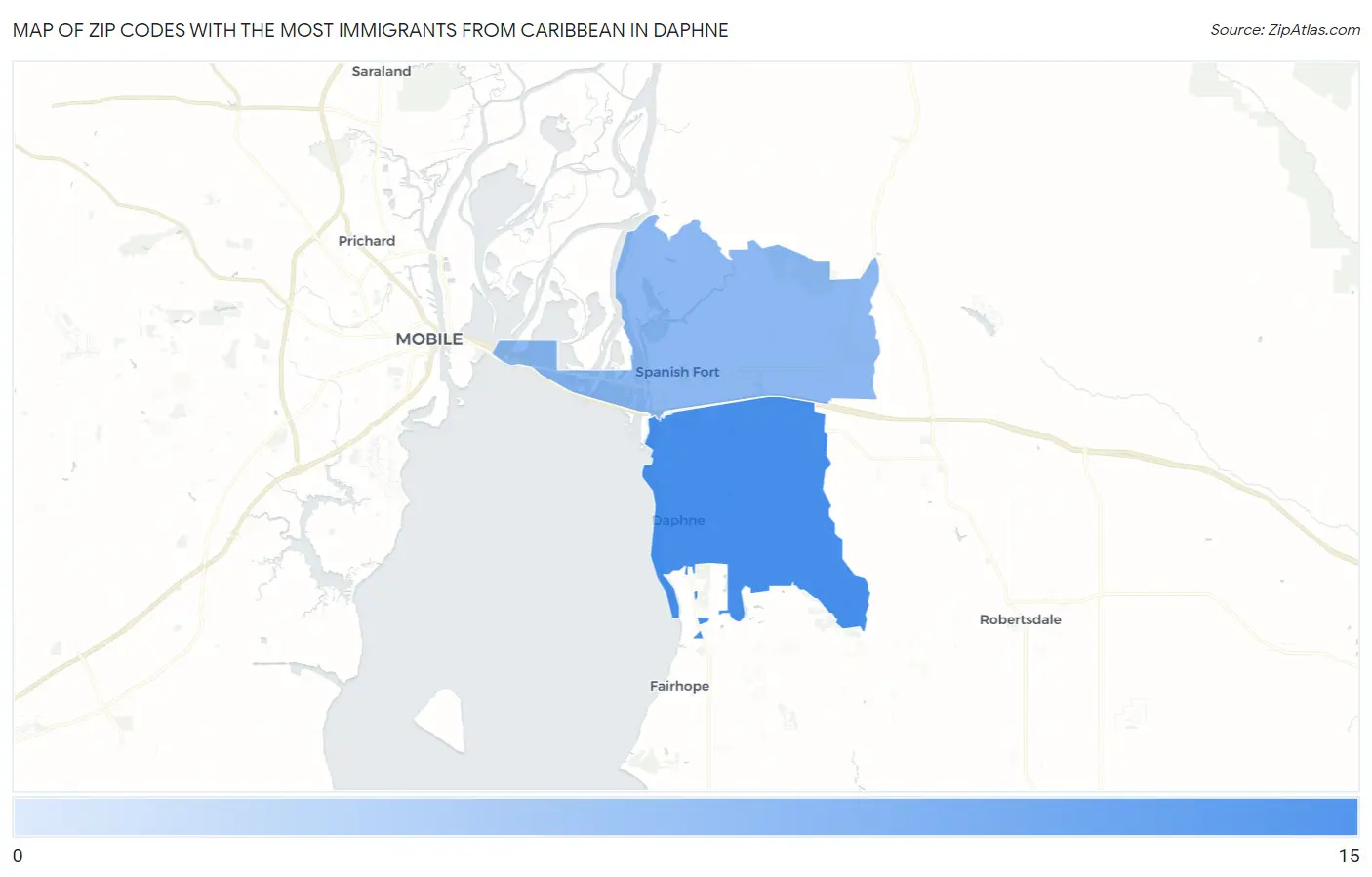 Zip Codes with the Most Immigrants from Caribbean in Daphne Map