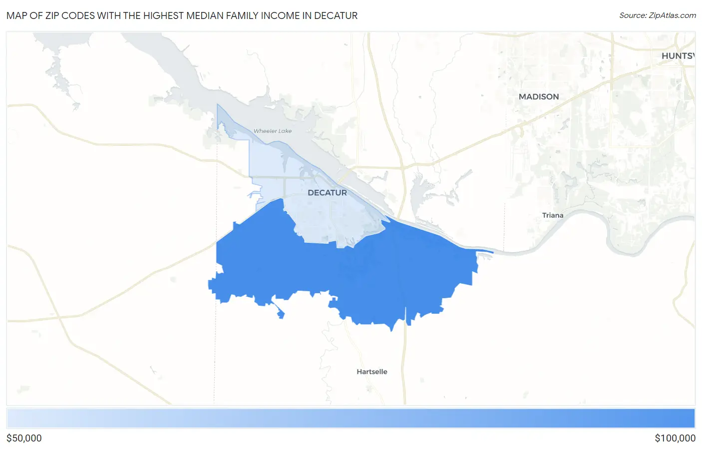 Zip Codes with the Highest Median Family Income in Decatur Map