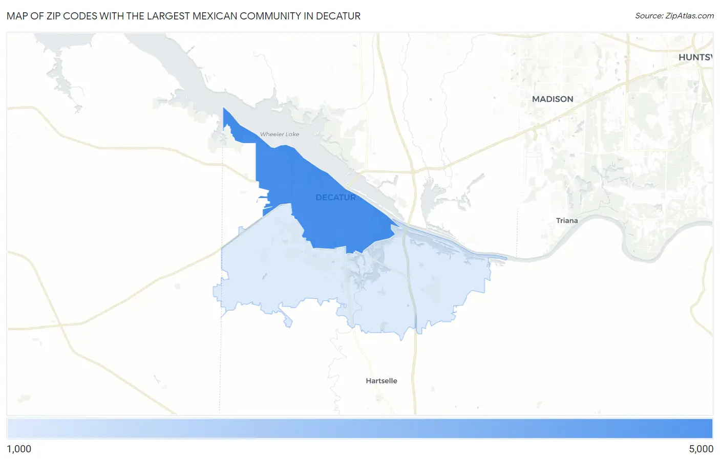 Zip Codes with the Largest Mexican Community in Decatur Map