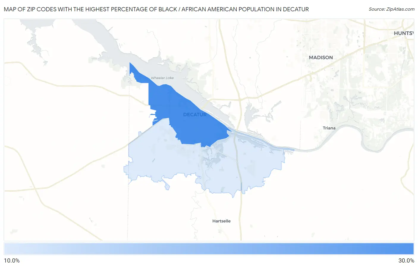 Zip Codes with the Highest Percentage of Black / African American Population in Decatur Map