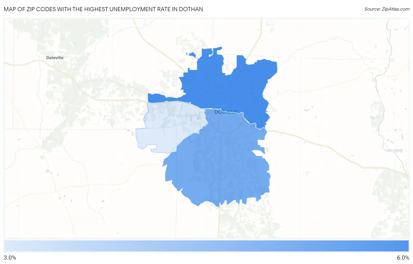 Zip Codes with the Highest Unemployment Rate in Dothan Map