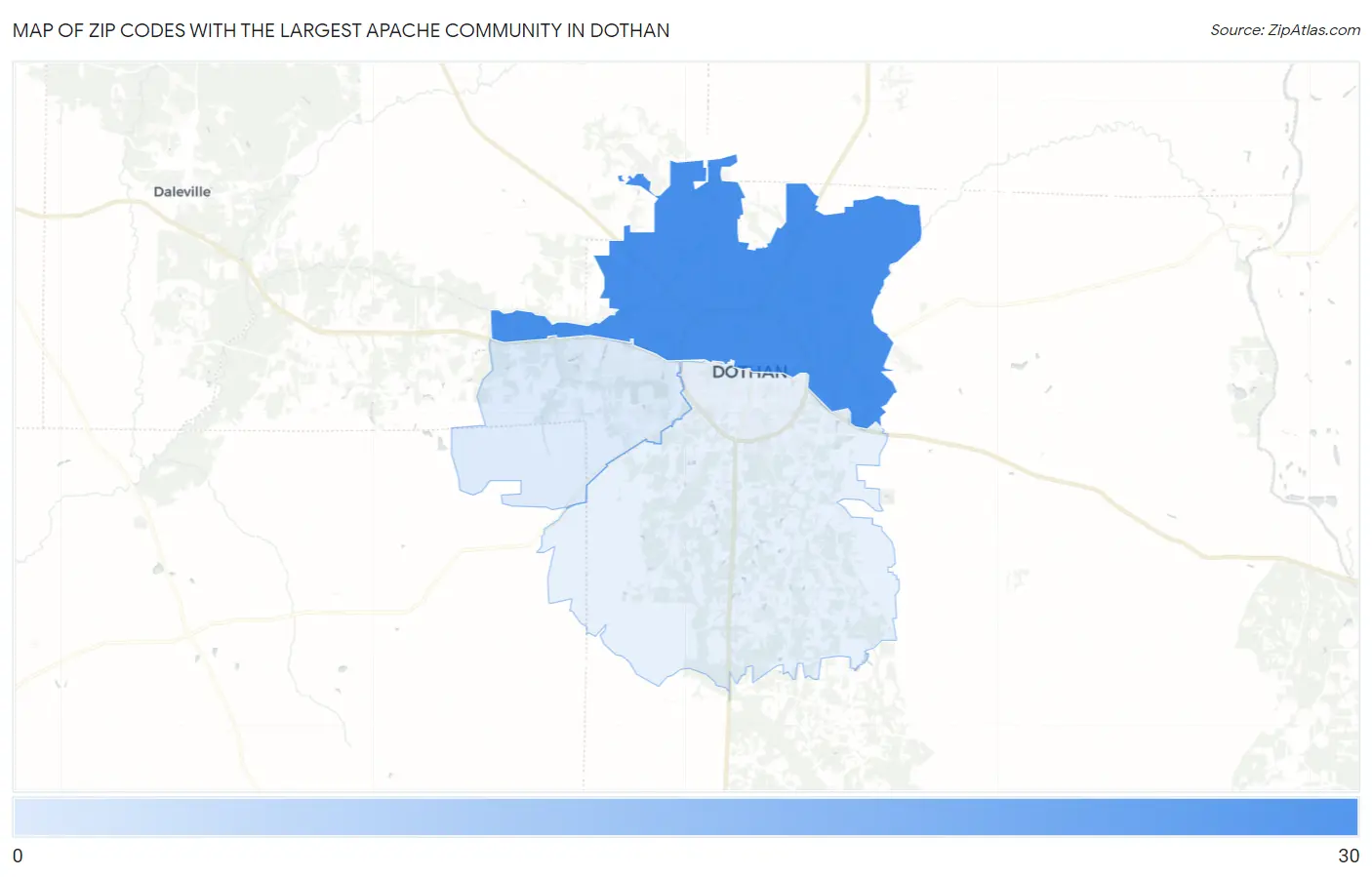 Zip Codes with the Largest Apache Community in Dothan Map