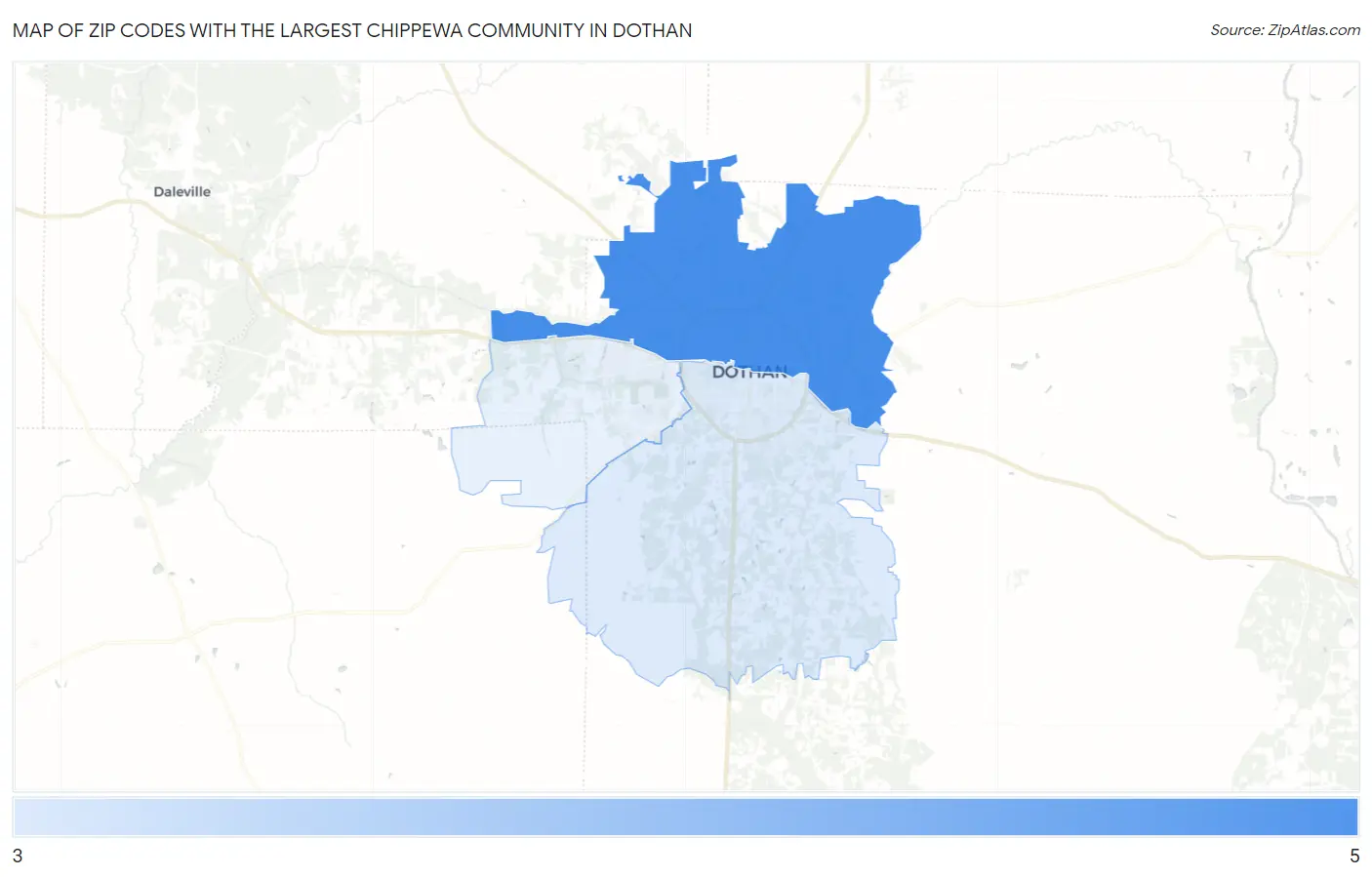 Zip Codes with the Largest Chippewa Community in Dothan Map