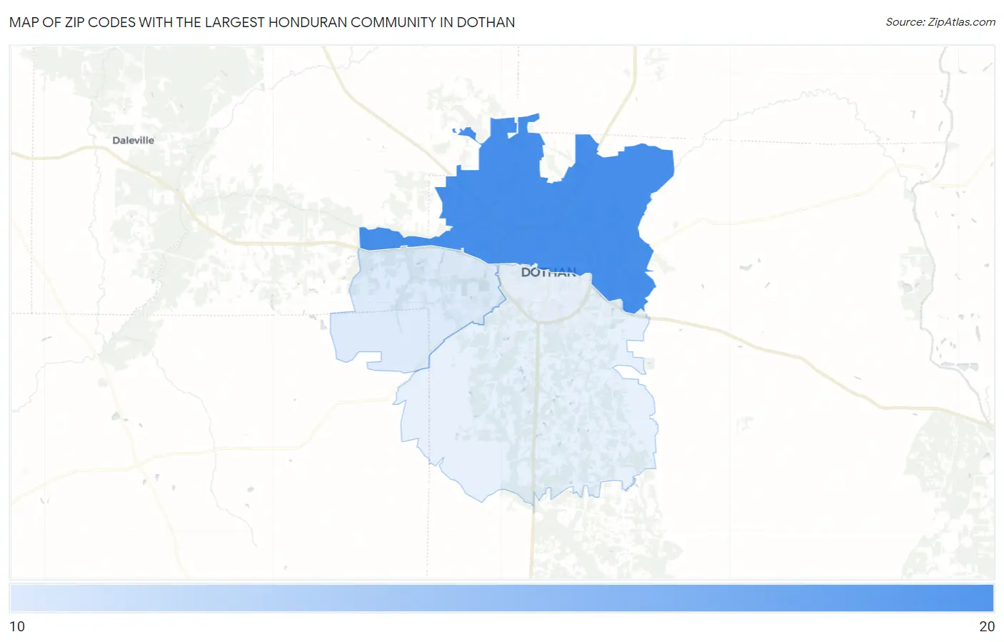Zip Codes with the Largest Honduran Community in Dothan Map