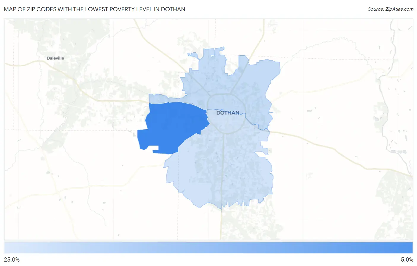Zip Codes with the Lowest Poverty Level in Dothan Map