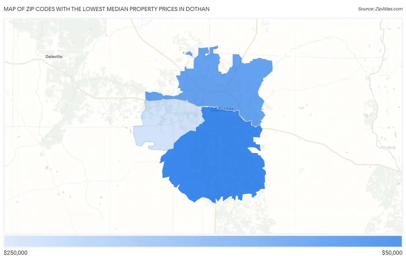 Zip Codes with the Lowest Median Property Prices in Dothan Map