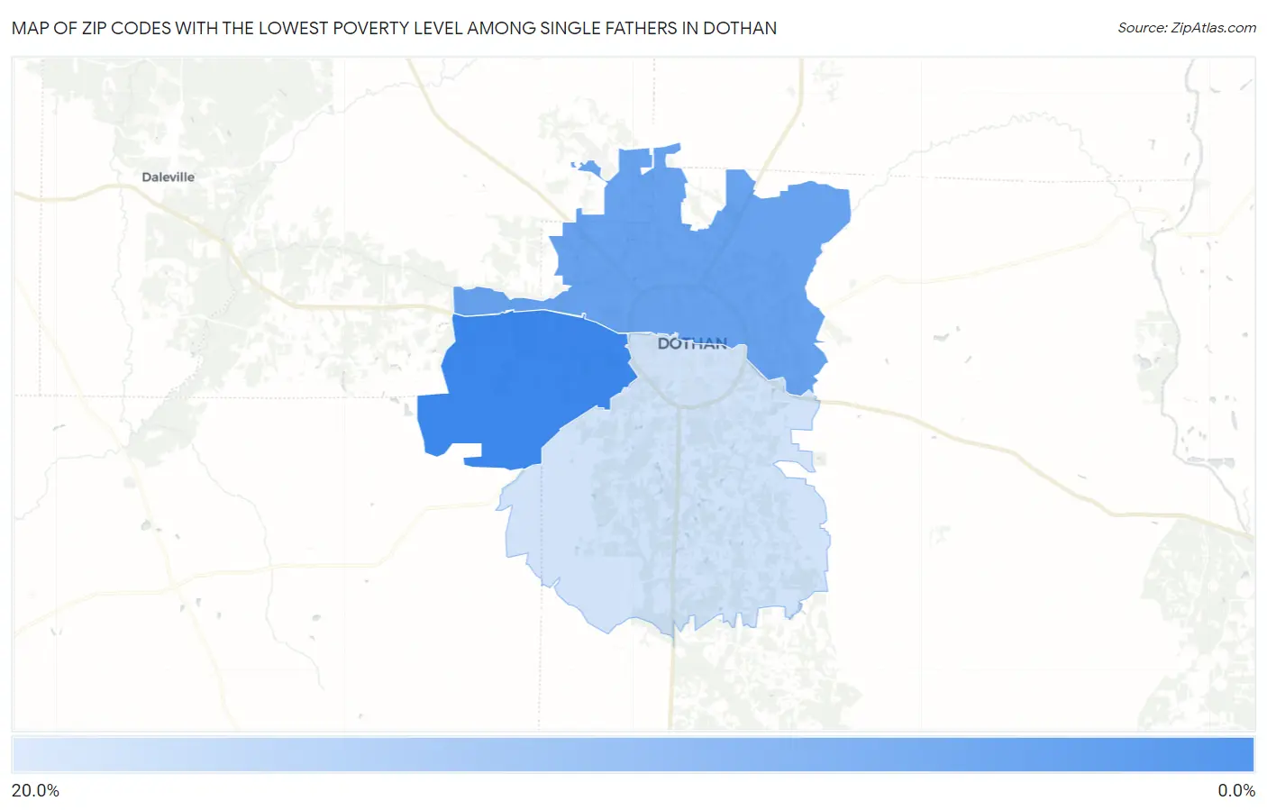Zip Codes with the Lowest Poverty Level Among Single Fathers in Dothan Map