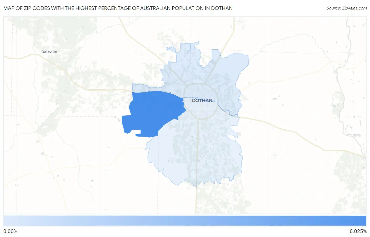 Zip Codes with the Highest Percentage of Australian Population in Dothan Map