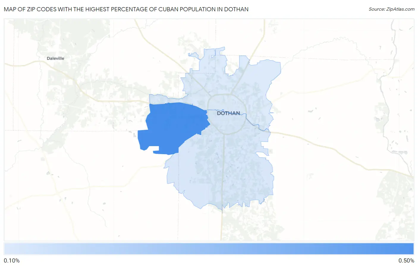 Zip Codes with the Highest Percentage of Cuban Population in Dothan Map