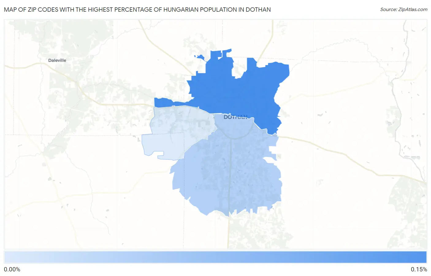 Zip Codes with the Highest Percentage of Hungarian Population in Dothan Map