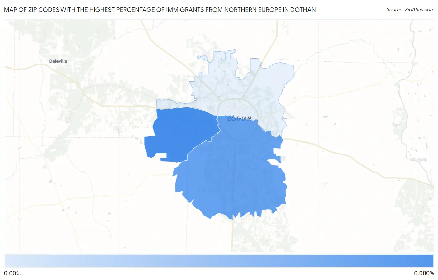 Zip Codes with the Highest Percentage of Immigrants from Northern Europe in Dothan Map