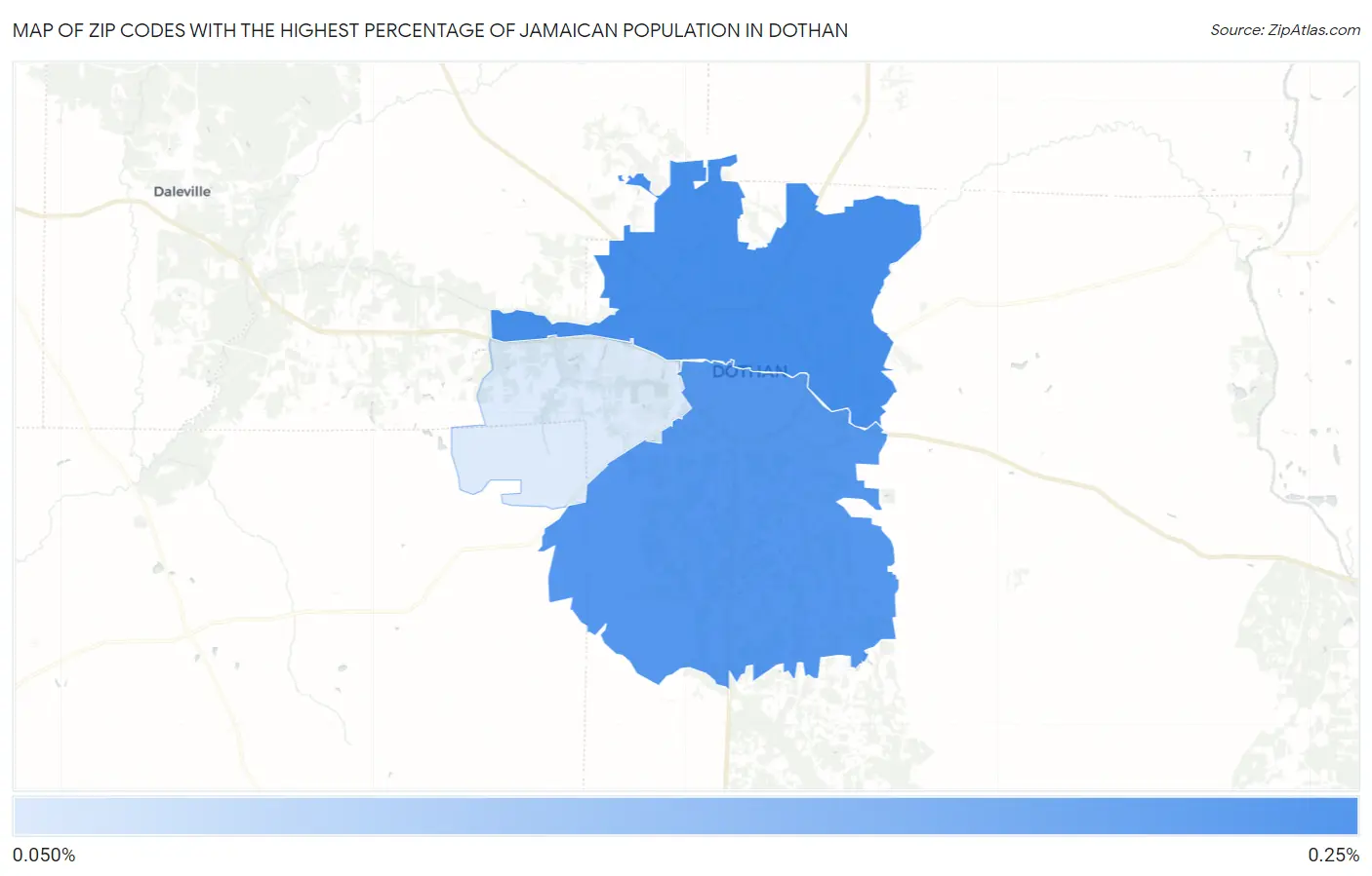 Zip Codes with the Highest Percentage of Jamaican Population in Dothan Map
