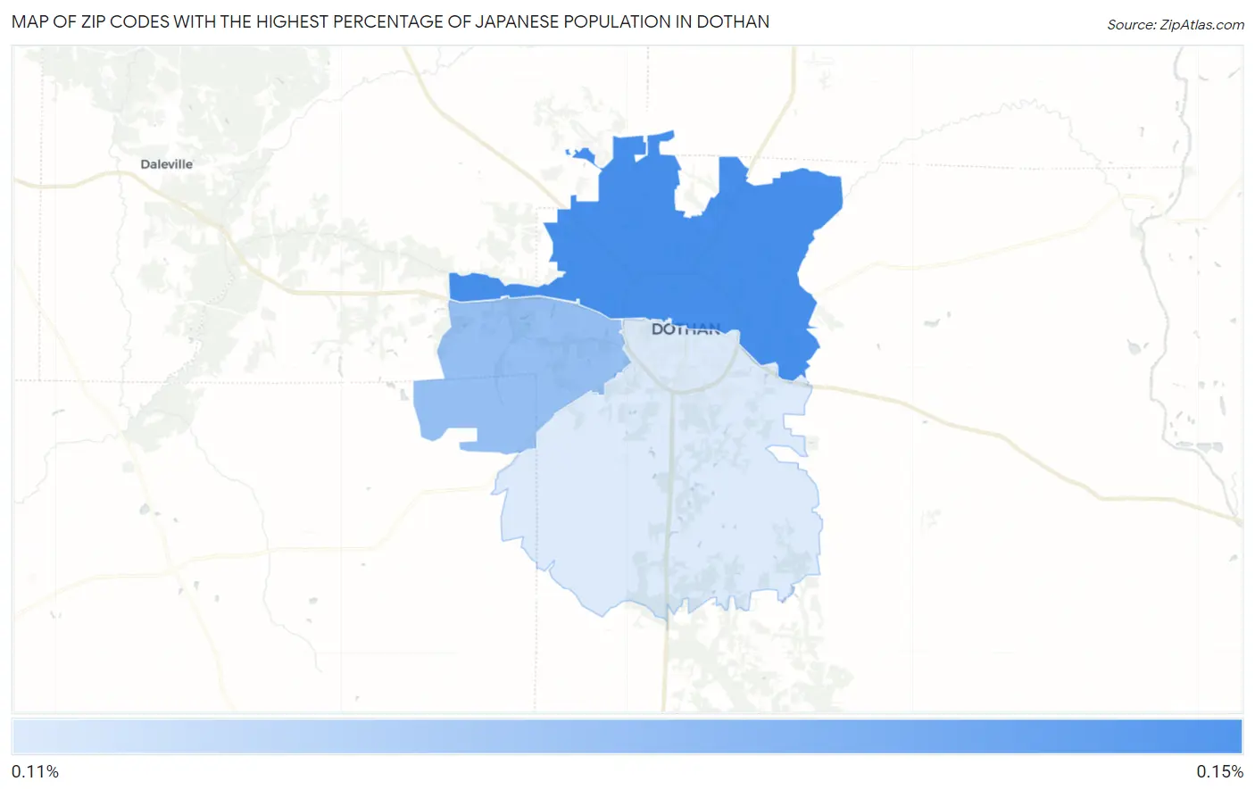 Zip Codes with the Highest Percentage of Japanese Population in Dothan Map