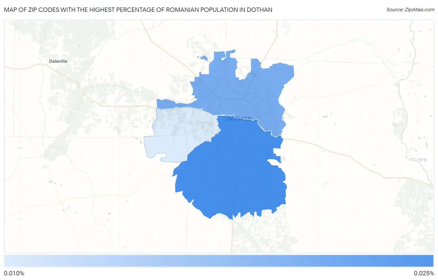Zip Codes with the Highest Percentage of Romanian Population in Dothan Map