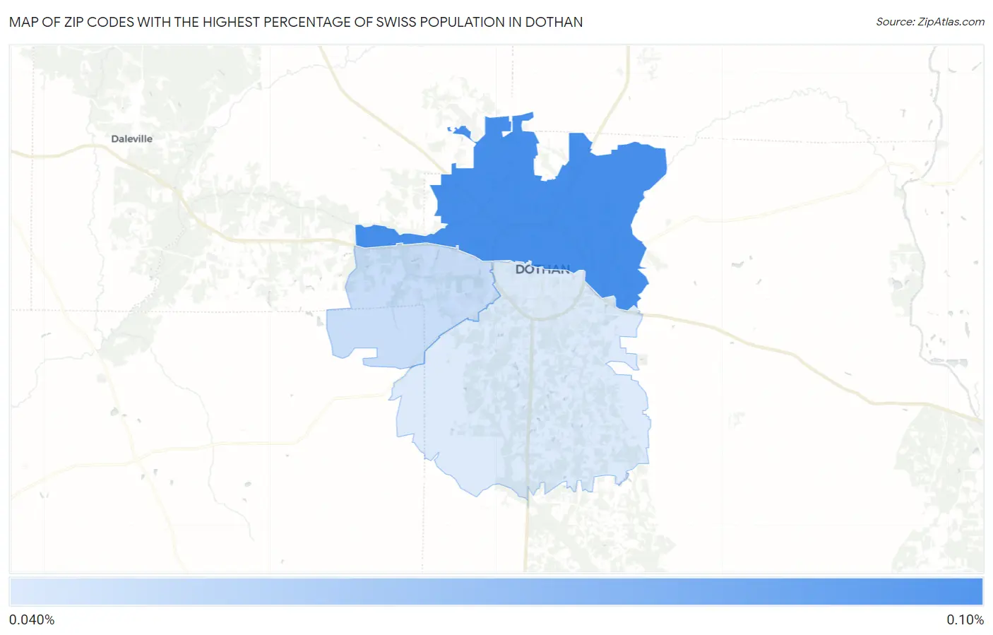 Zip Codes with the Highest Percentage of Swiss Population in Dothan Map