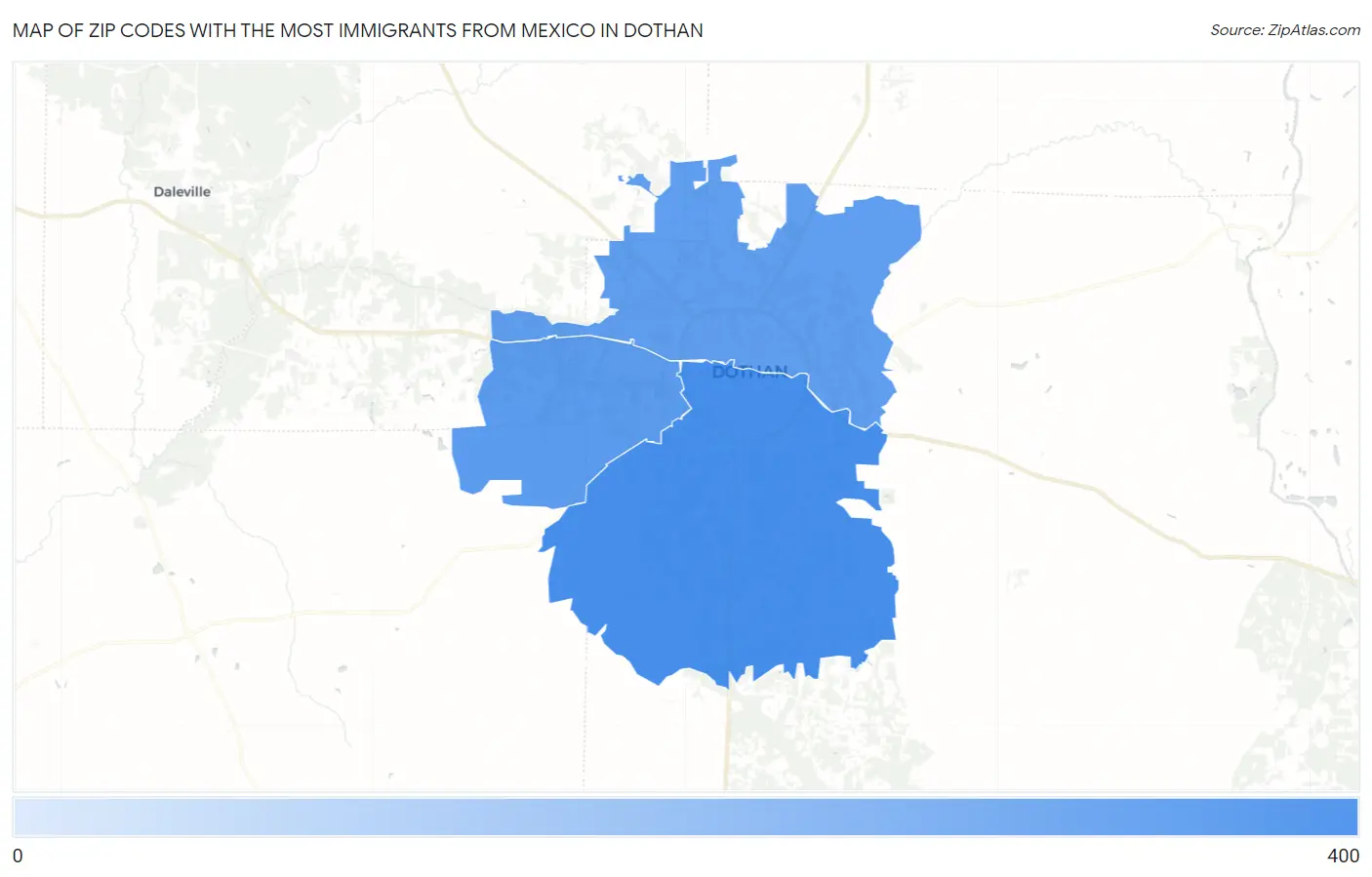 Zip Codes with the Most Immigrants from Mexico in Dothan Map