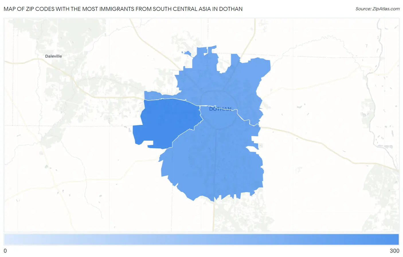 Zip Codes with the Most Immigrants from South Central Asia in Dothan Map