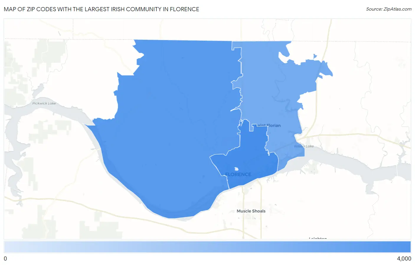 Zip Codes with the Largest Irish Community in Florence Map