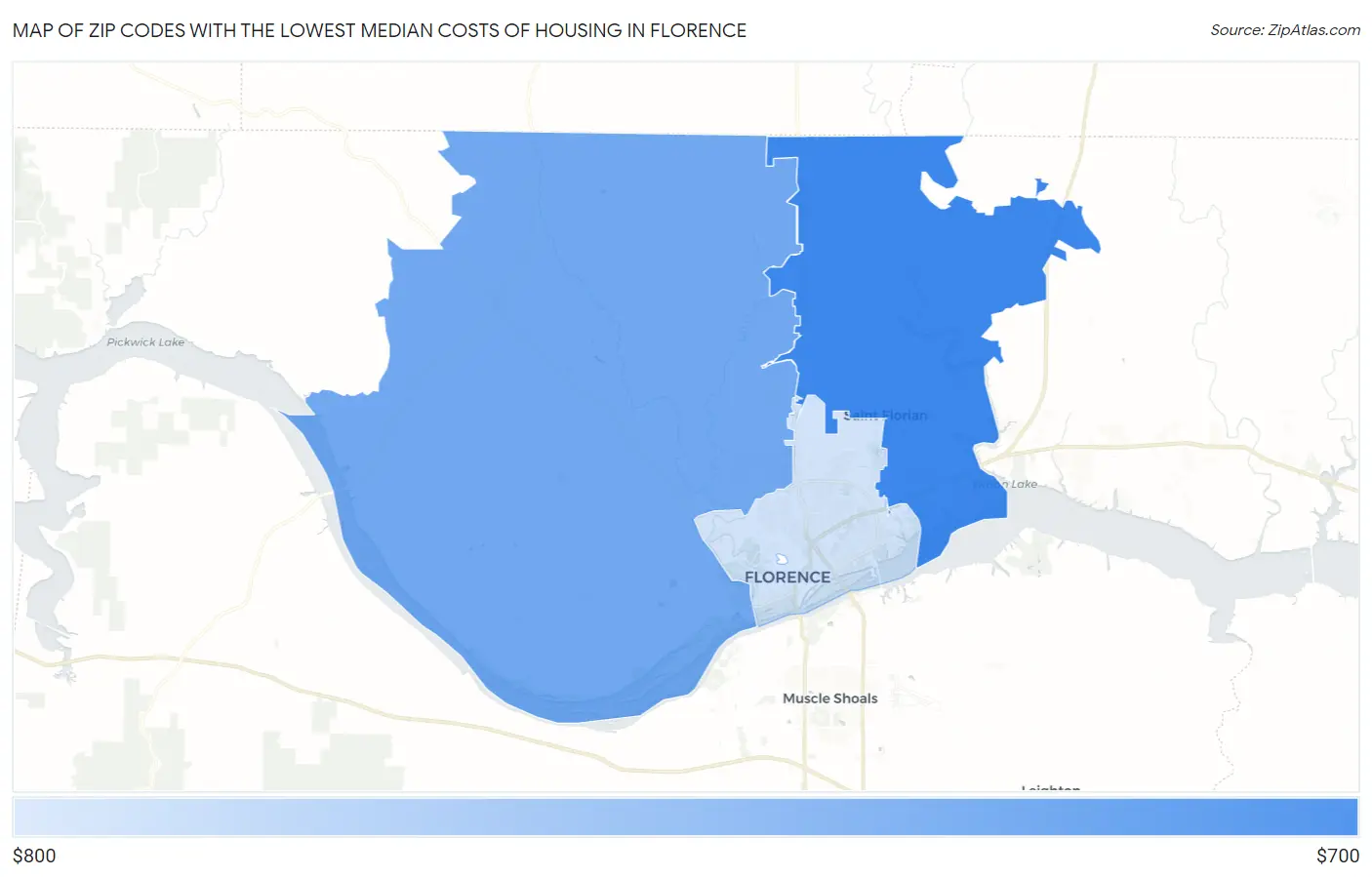 Zip Codes with the Lowest Median Costs of Housing in Florence Map