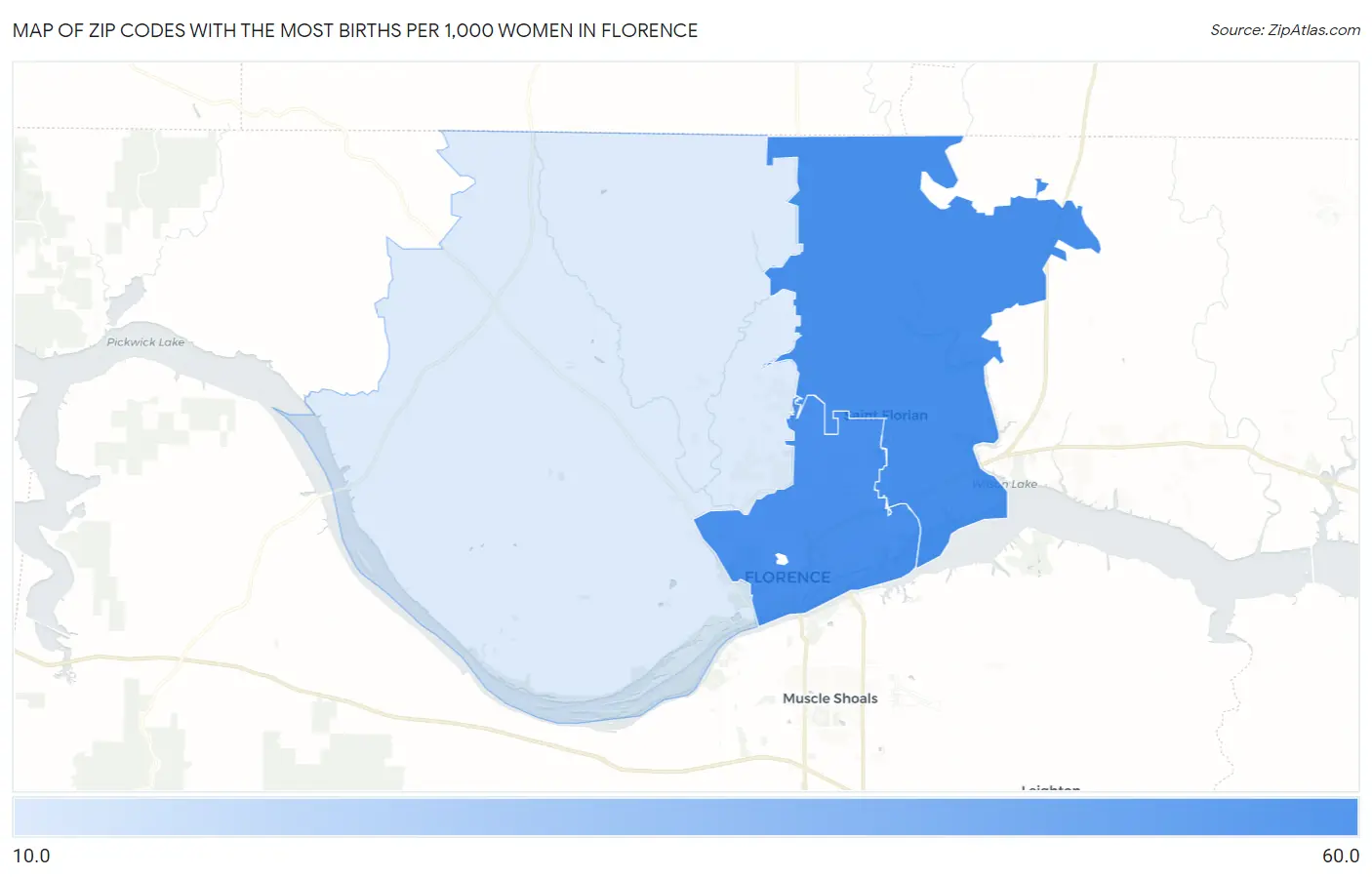 Zip Codes with the Most Births per 1,000 Women in Florence Map