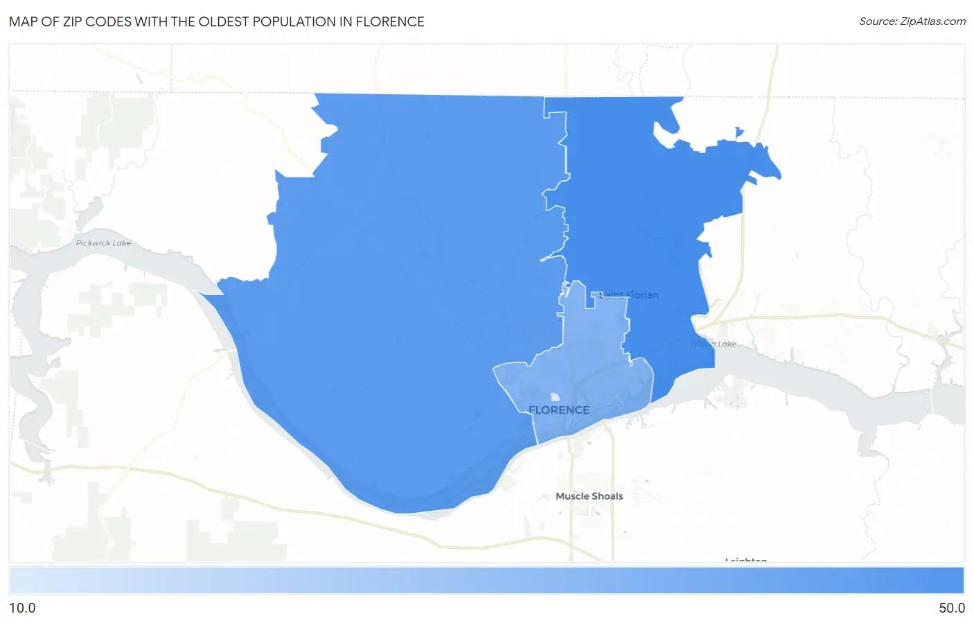 Zip Codes with the Oldest Population in Florence Map