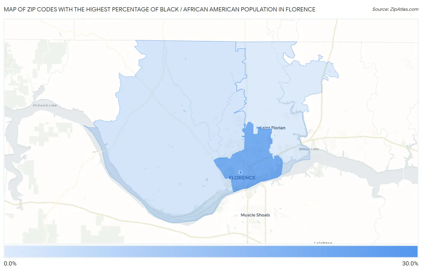 Zip Codes with the Highest Percentage of Black / African American Population in Florence Map