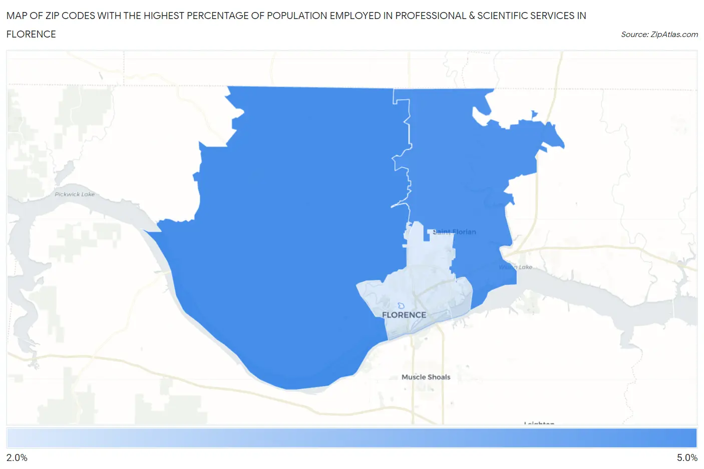 Zip Codes with the Highest Percentage of Population Employed in Professional & Scientific Services in Florence Map