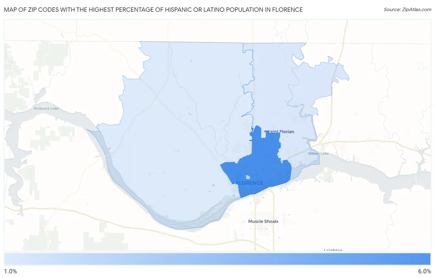 Zip Codes with the Highest Percentage of Hispanic or Latino Population in Florence Map