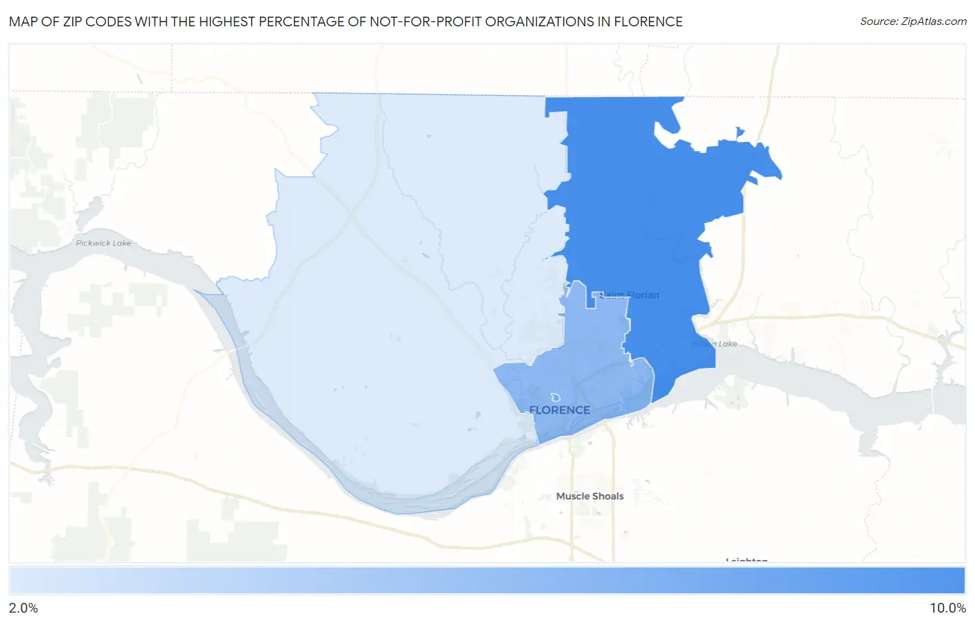 Zip Codes with the Highest Percentage of Not-for-profit Organizations in Florence Map