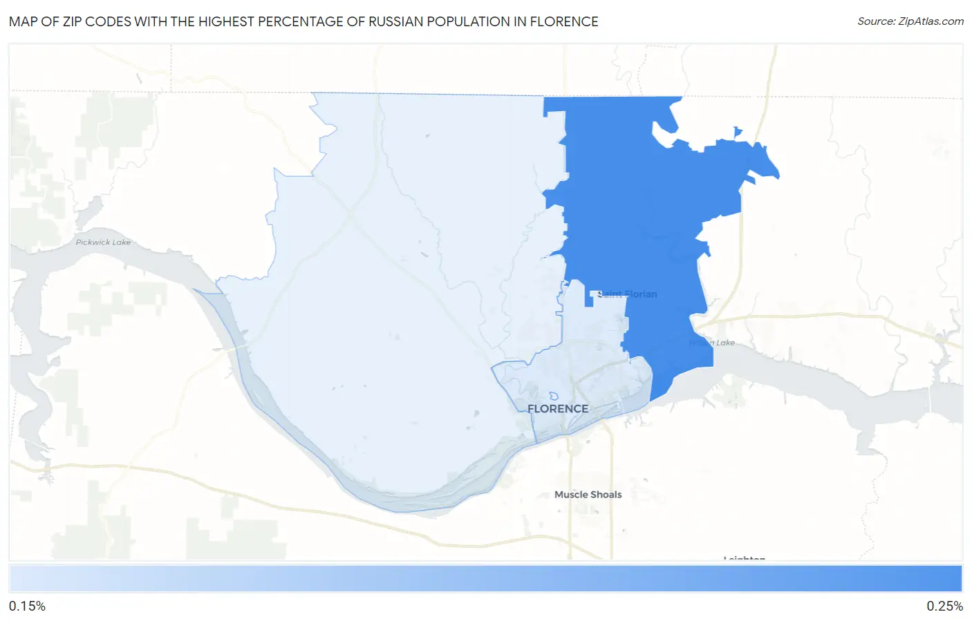 Zip Codes with the Highest Percentage of Russian Population in Florence Map