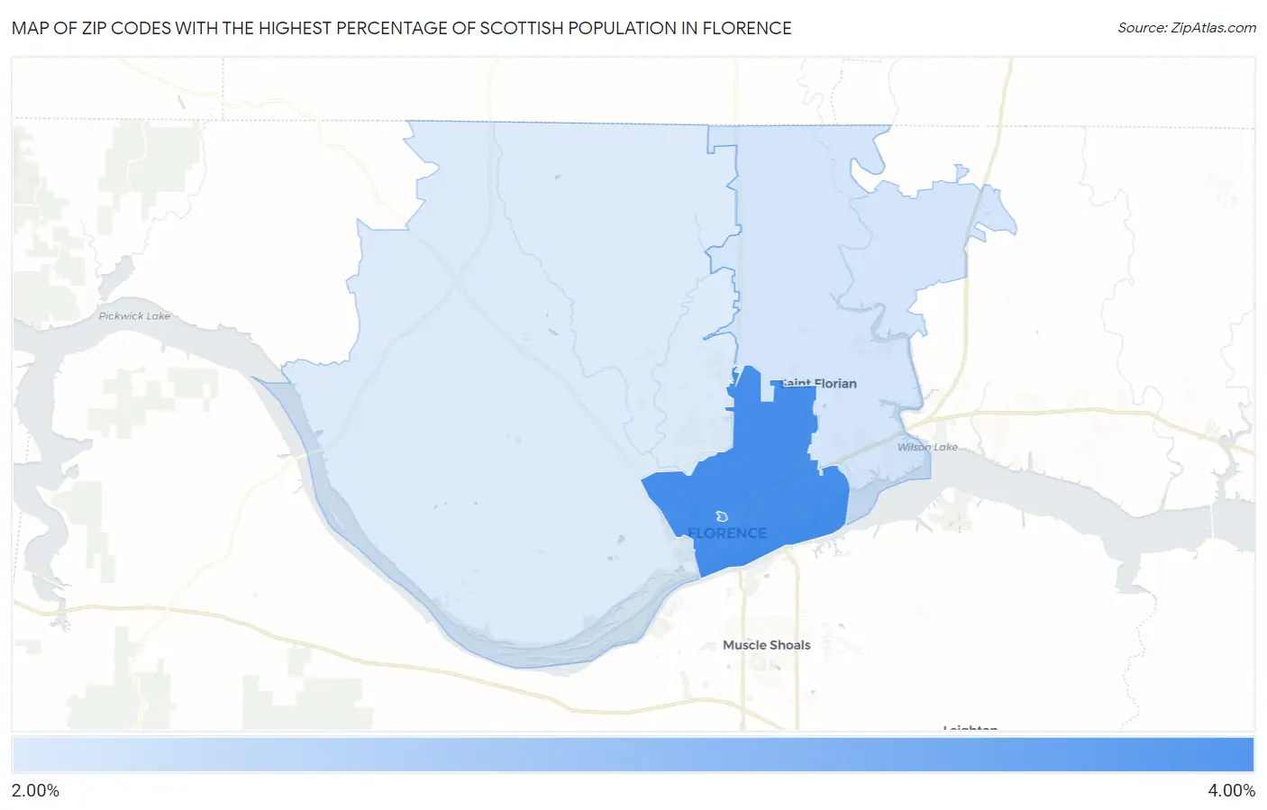 Zip Codes with the Highest Percentage of Scottish Population in Florence Map