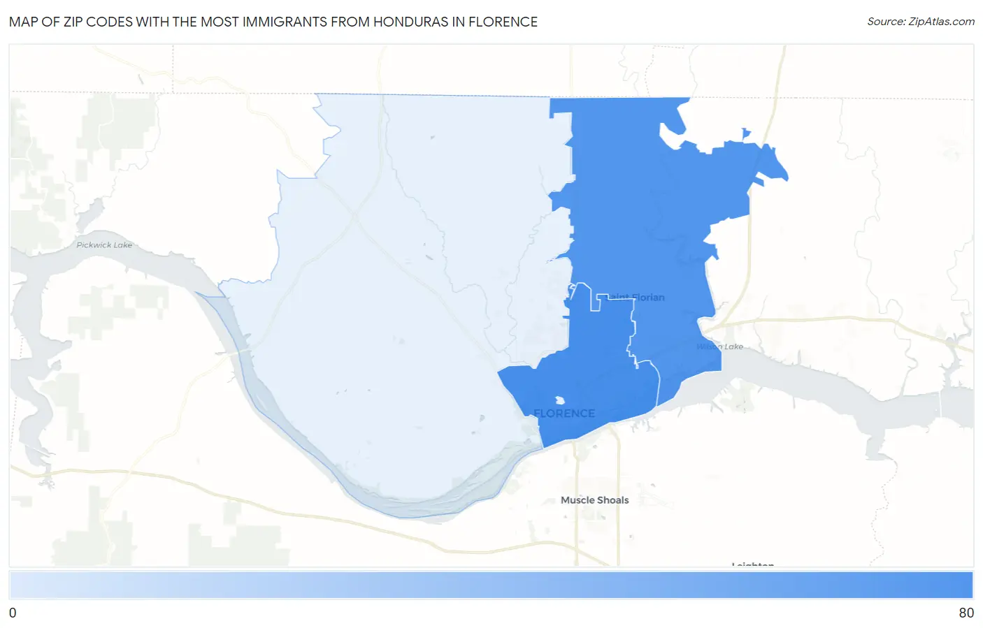 Zip Codes with the Most Immigrants from Honduras in Florence Map