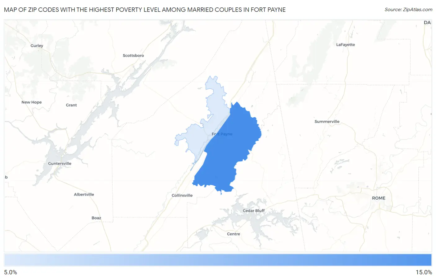 Zip Codes with the Highest Poverty Level Among Married Couples in Fort Payne Map