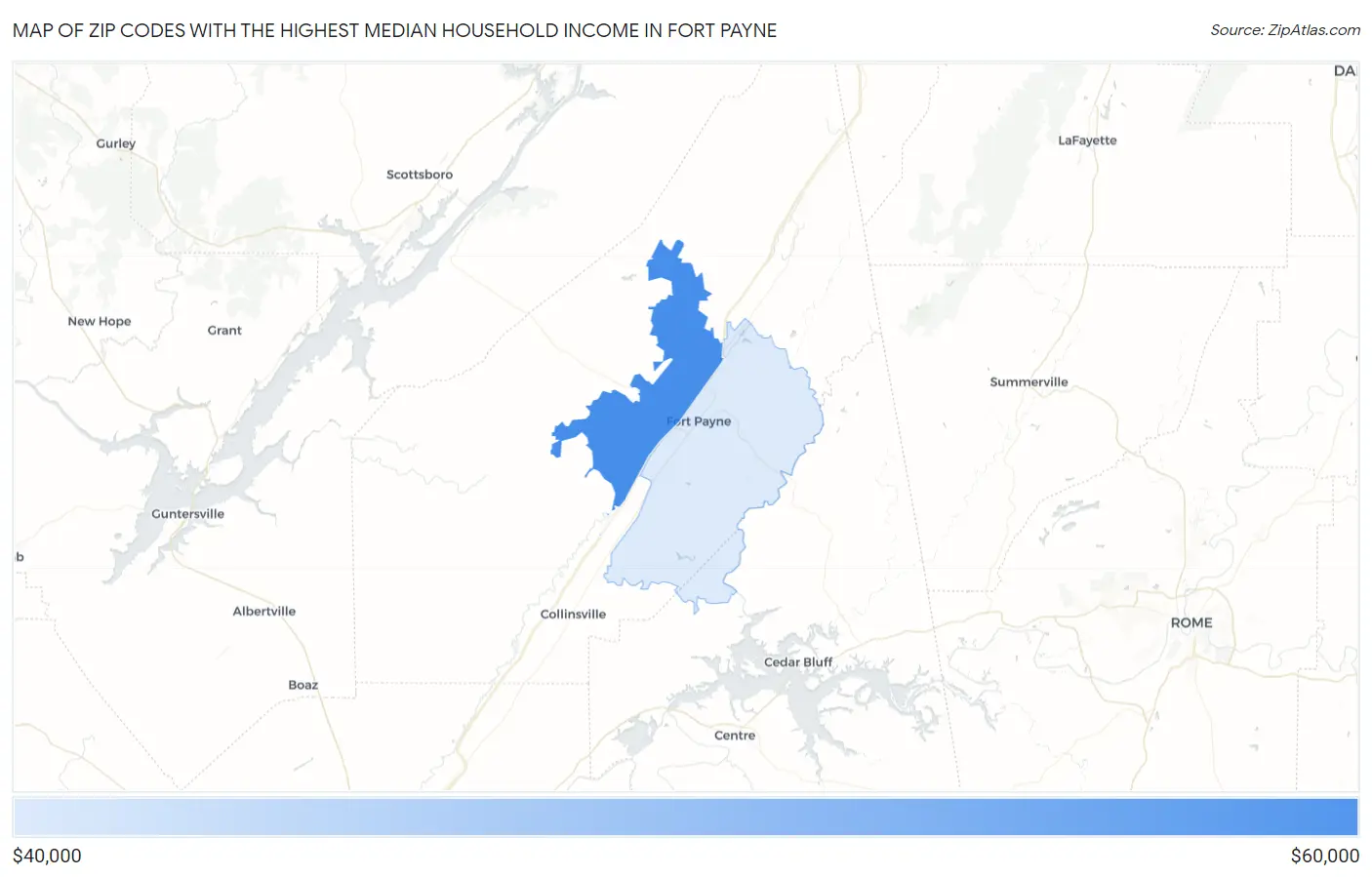 Zip Codes with the Highest Median Household Income in Fort Payne Map